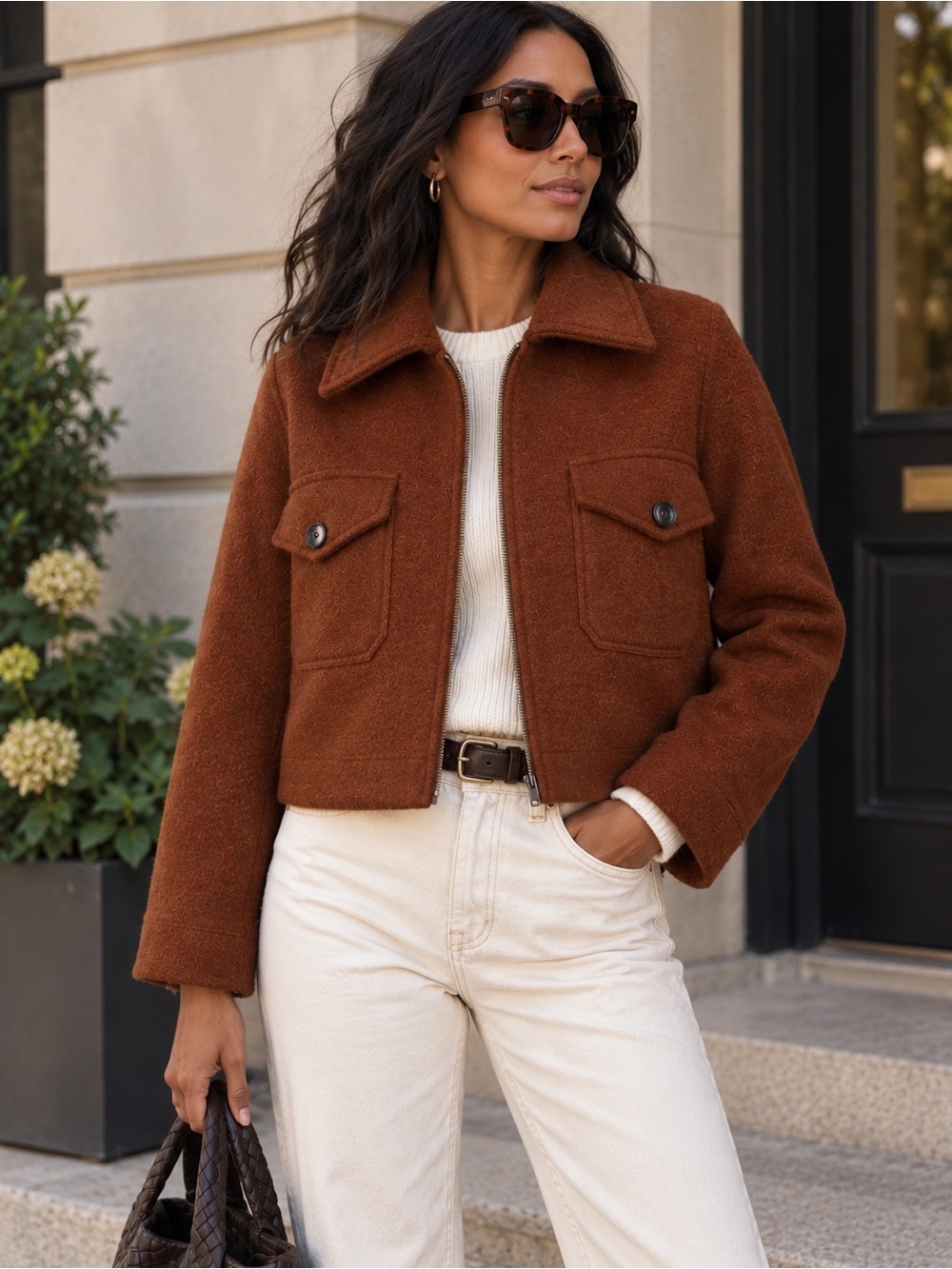 Madewell Rust Brown Teddy Cropped Jacket
